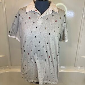 Disney SNACKS Gray Polo Shirt Sz L Short Sleeve Pretzel Turkey Leg Mickey Bar